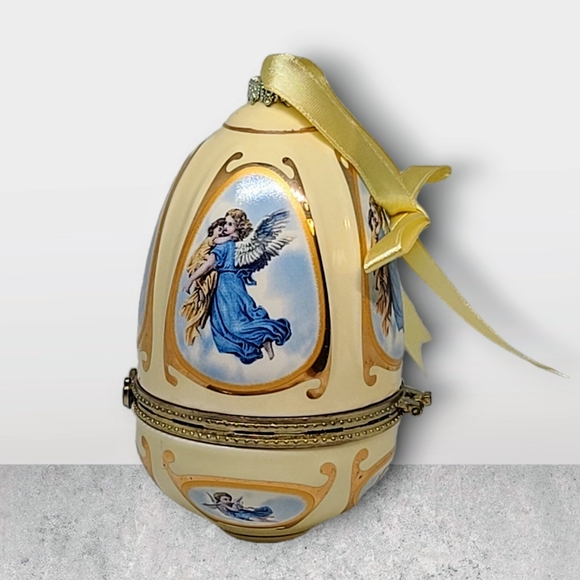 Mr. Christmas Musical Egg Ornament Music Box Porcelain Valerie Parr Hill Angels - Picture 4 of 12